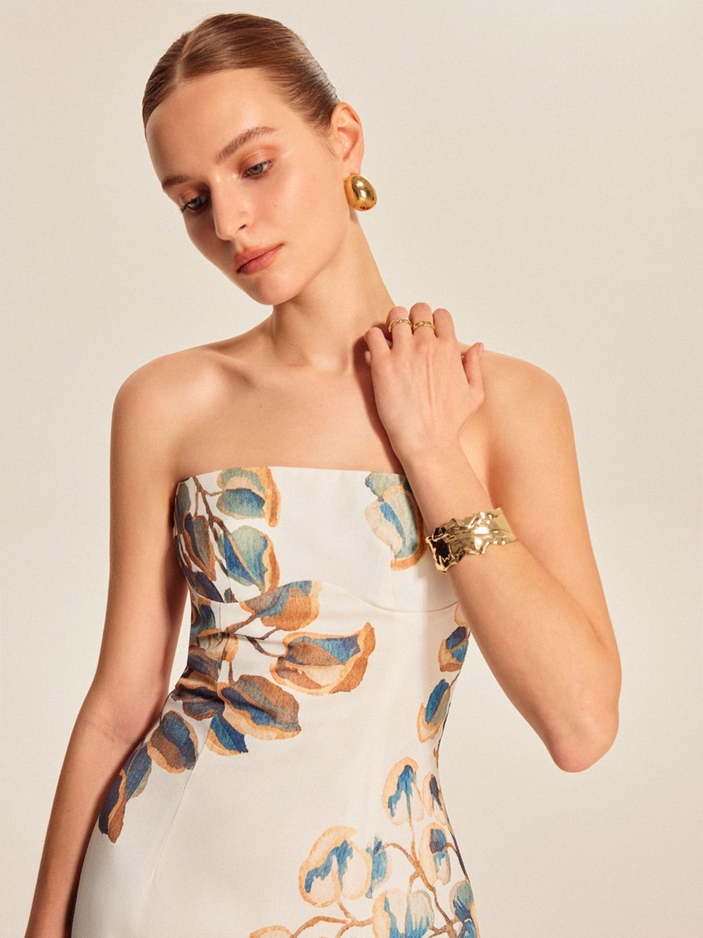 COMMENSE Strapless Floral Midi Dress - Picture 2 of 4